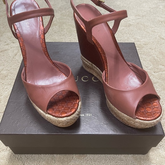 Gucci platform Desert Rose Espadrille wedge Sandals - Picture 1 of 8